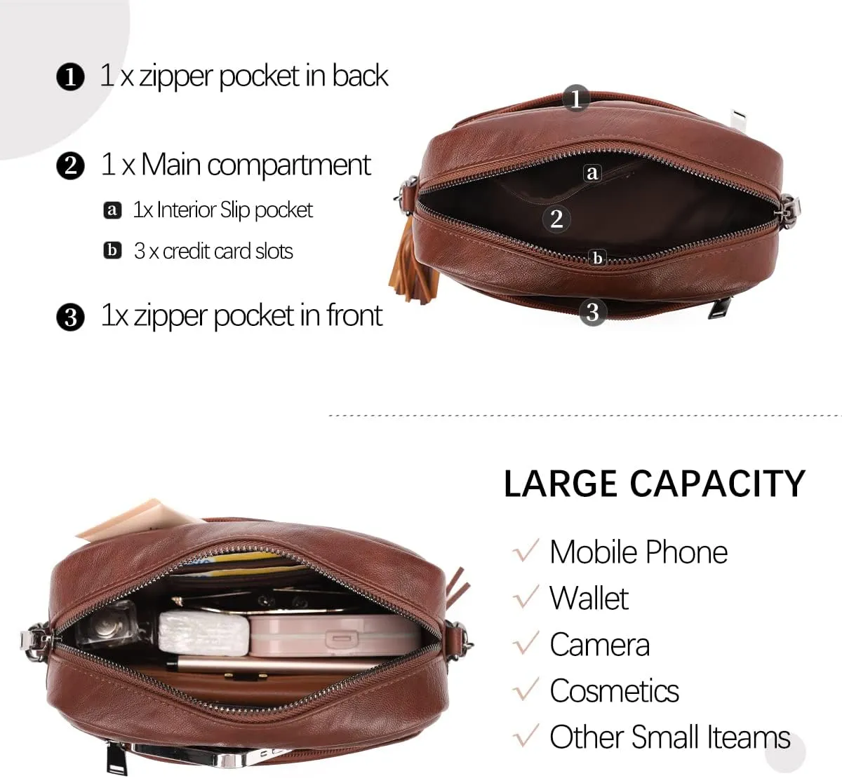 KL928 Small Crossbody Bag for Women, Soft FAUX Leather Cell Phone PurseAdjustable Strap Shoulder Handbags Wallet Purse