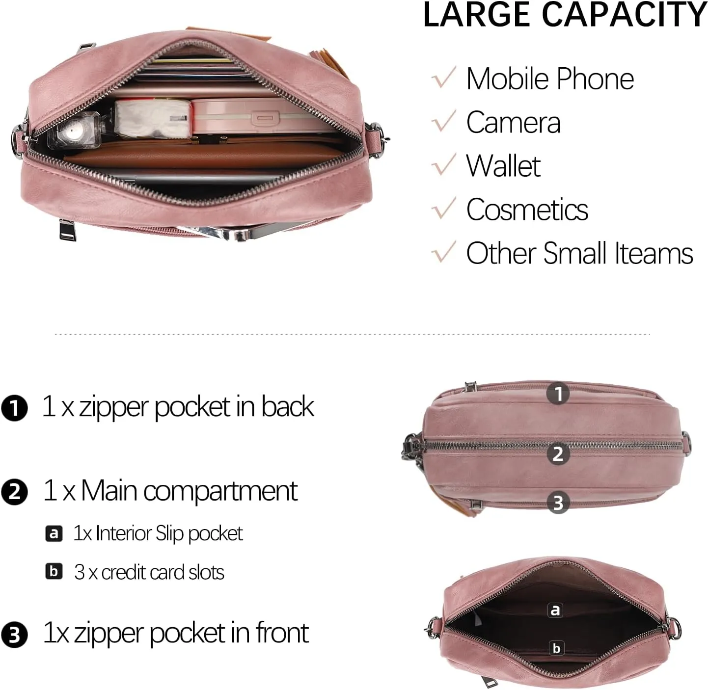 KL928 Small Crossbody Bag for Women, Soft FAUX Leather Cell Phone PurseAdjustable Strap Shoulder Handbags Wallet Purse