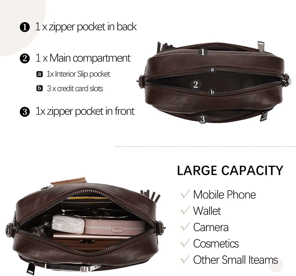 KL928 Small Crossbody Bag for Women, Soft FAUX Leather Cell Phone PurseAdjustable Strap Shoulder Handbags Wallet Purse