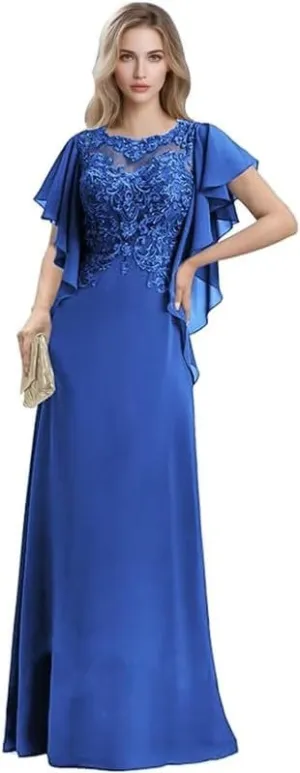 Lace Appliques Mother of The Bride Dresses for Wedding Chiffon Formal Dress for Women Floor Length Evening Party Gowns
