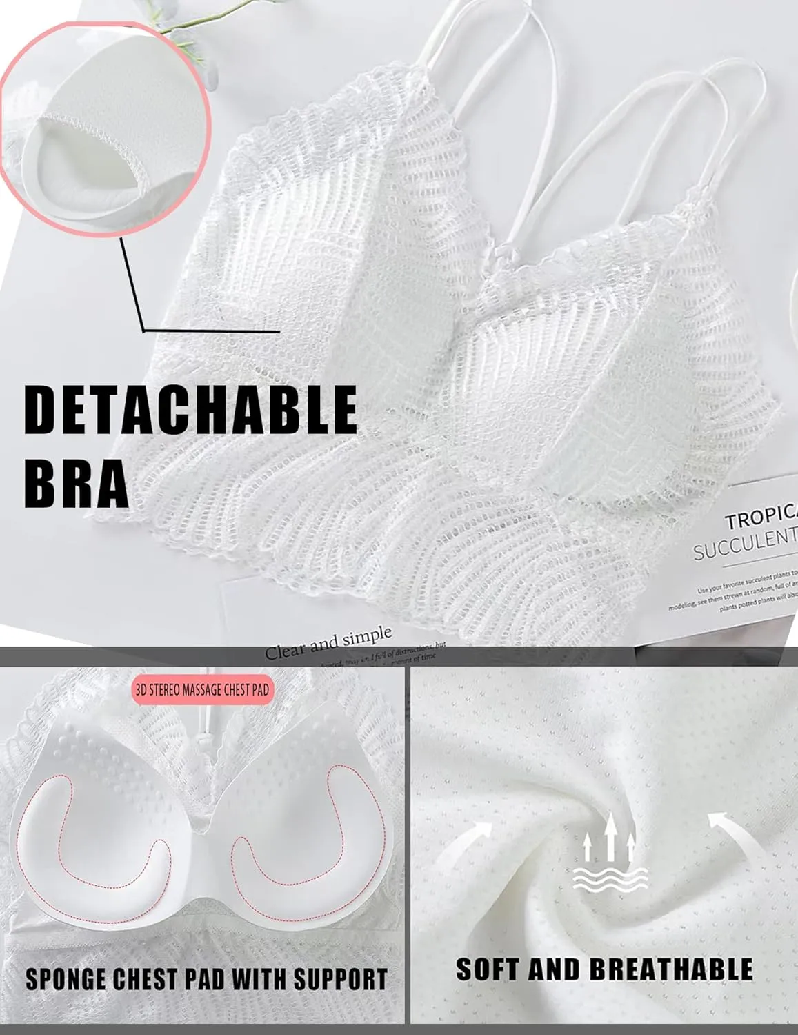 Lace Bralette for Women Camisole Bra Tops Corset Tank Top with Built in Bra(Detachable) Cropped Sexy Tops