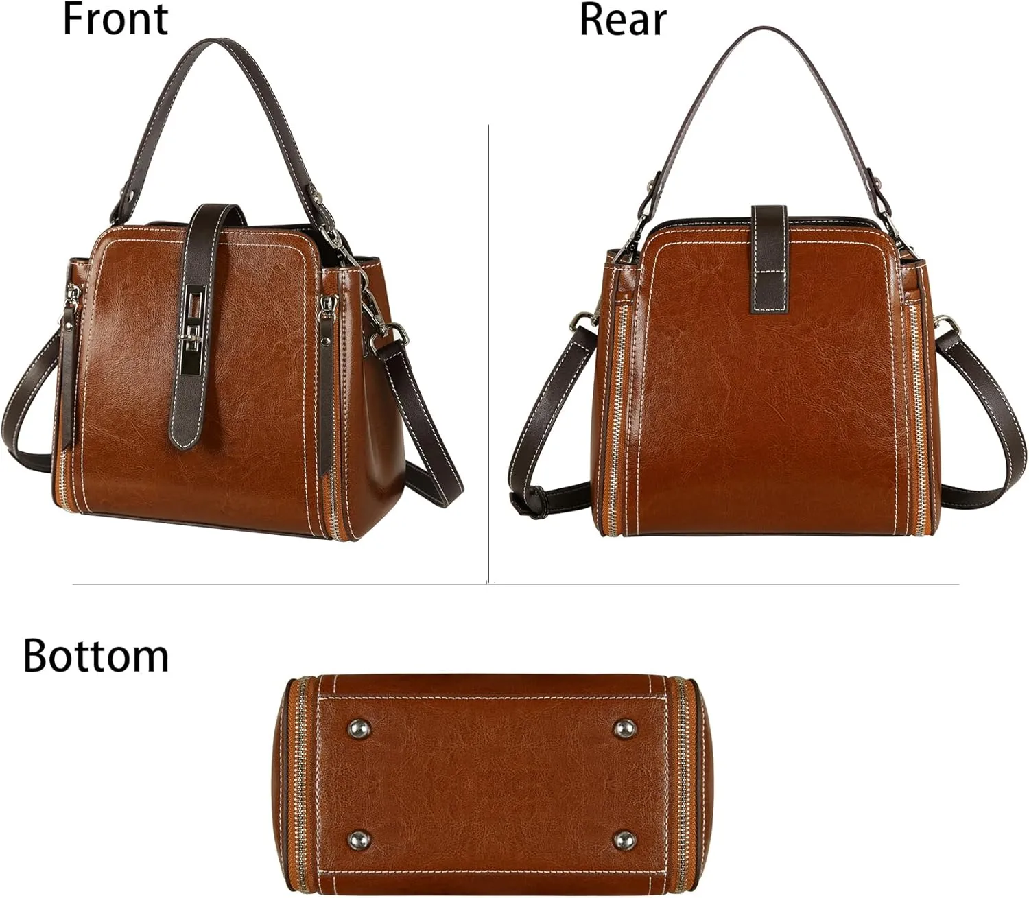 Leather Purses and Handbags Shoulder Bags Satchel Purses Ladies Pocketbook Bag Designer Crossbody Bags (Black)