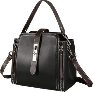 Leather Purses and Handbags Shoulder Bags Satchel Purses Ladies Pocketbook Bag Designer Crossbody Bags (Black)