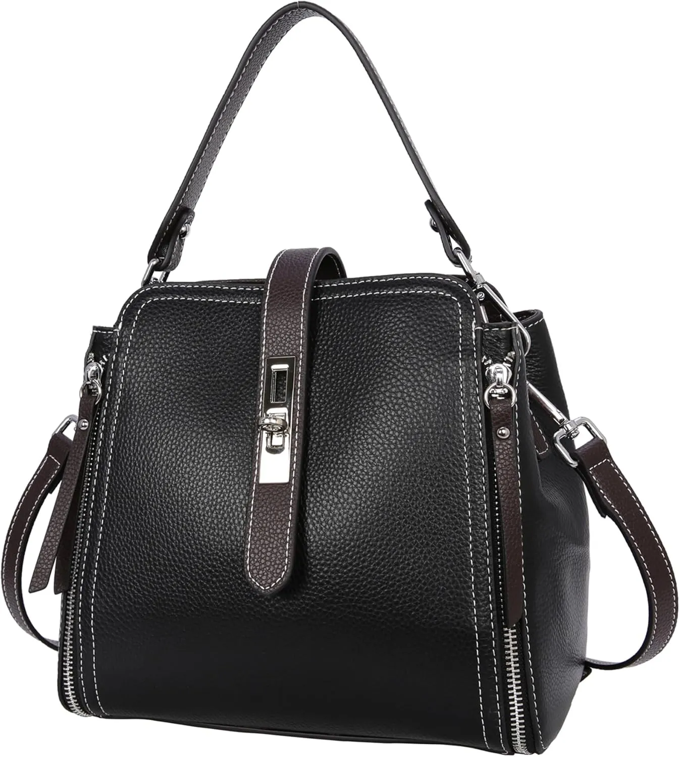 Leather Purses and Handbags Shoulder Bags Satchel Purses Ladies Pocketbook Bag Designer Crossbody Bags (Black)
