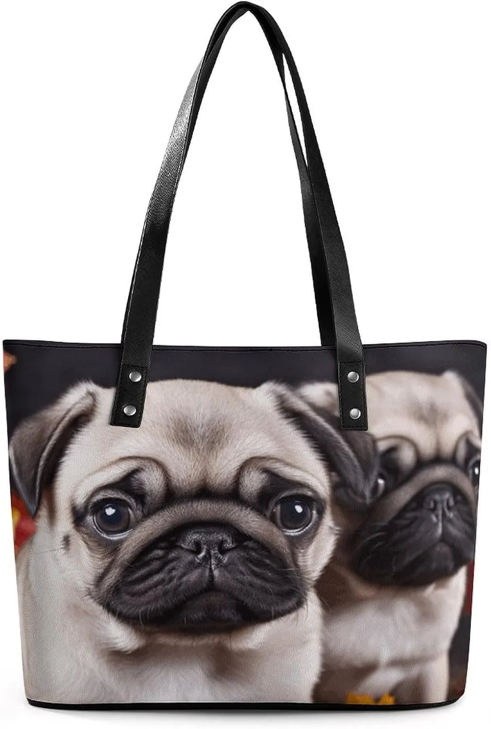 Leather Tote Bag Crossbody Bags for Women Fashion Top Handle Handbag Puppys Pug Ladies Shoulder Bags Casual Beach Bag Gym Bages Ladies Purses for Shopping Work Travel