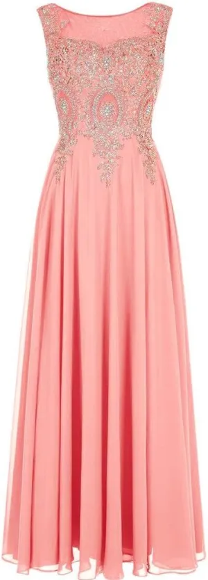 Lemai Crystals Gold Lace Chiffon A Line Sheer Back Formal Long Prom Evening Dresses