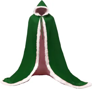 Lemai Warm Long Wedding Cloak Hooded Cape Winter Fur Trim and Hand Muff 71 IN