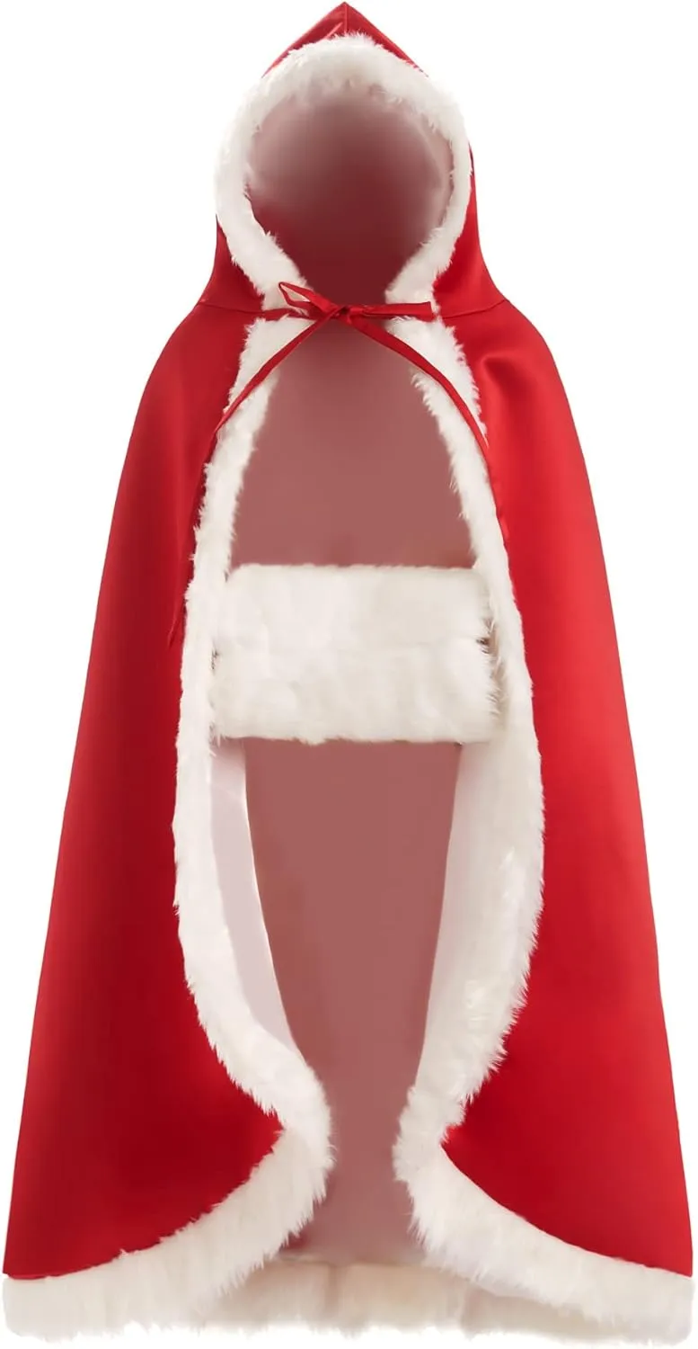 Lemai Warm Long Wedding Cloak Hooded Cape Winter Fur Trim and Hand Muff 71 IN