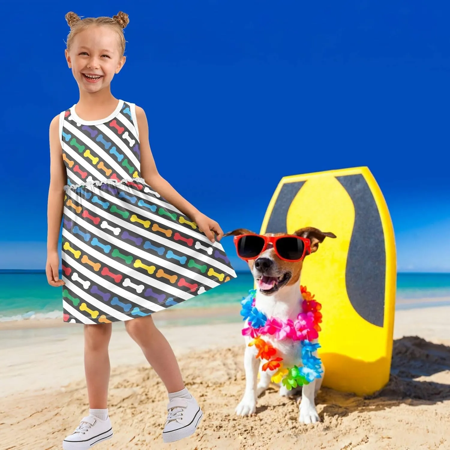 Little Girls Cotton Dress Sleeveless Casual Summer Sundress Printed Jumper Skirt 2-8 Years