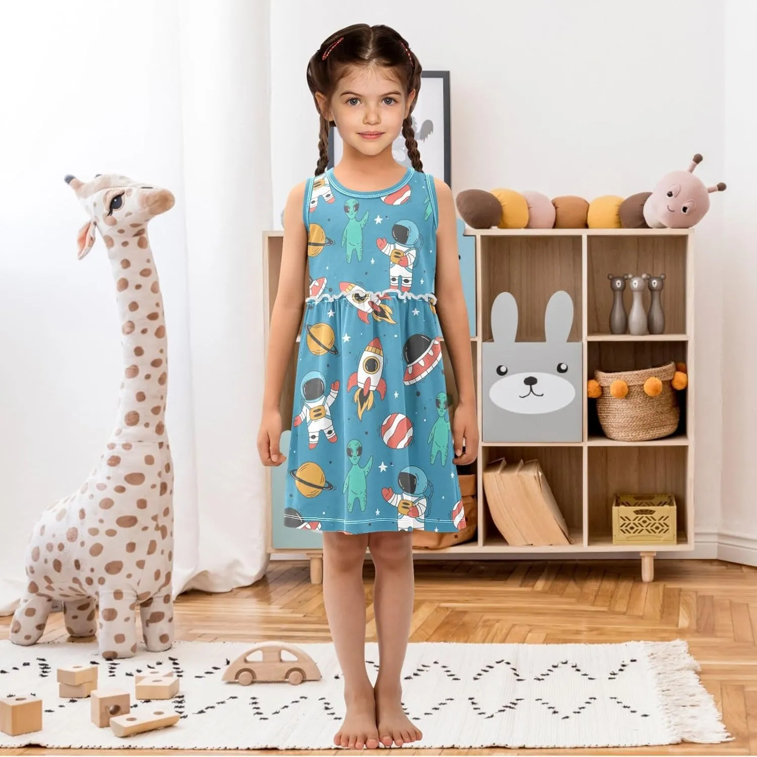 Little Girls Dress Sleeveless Casual Twirl Dresses Print Sundress for 2-8 Years