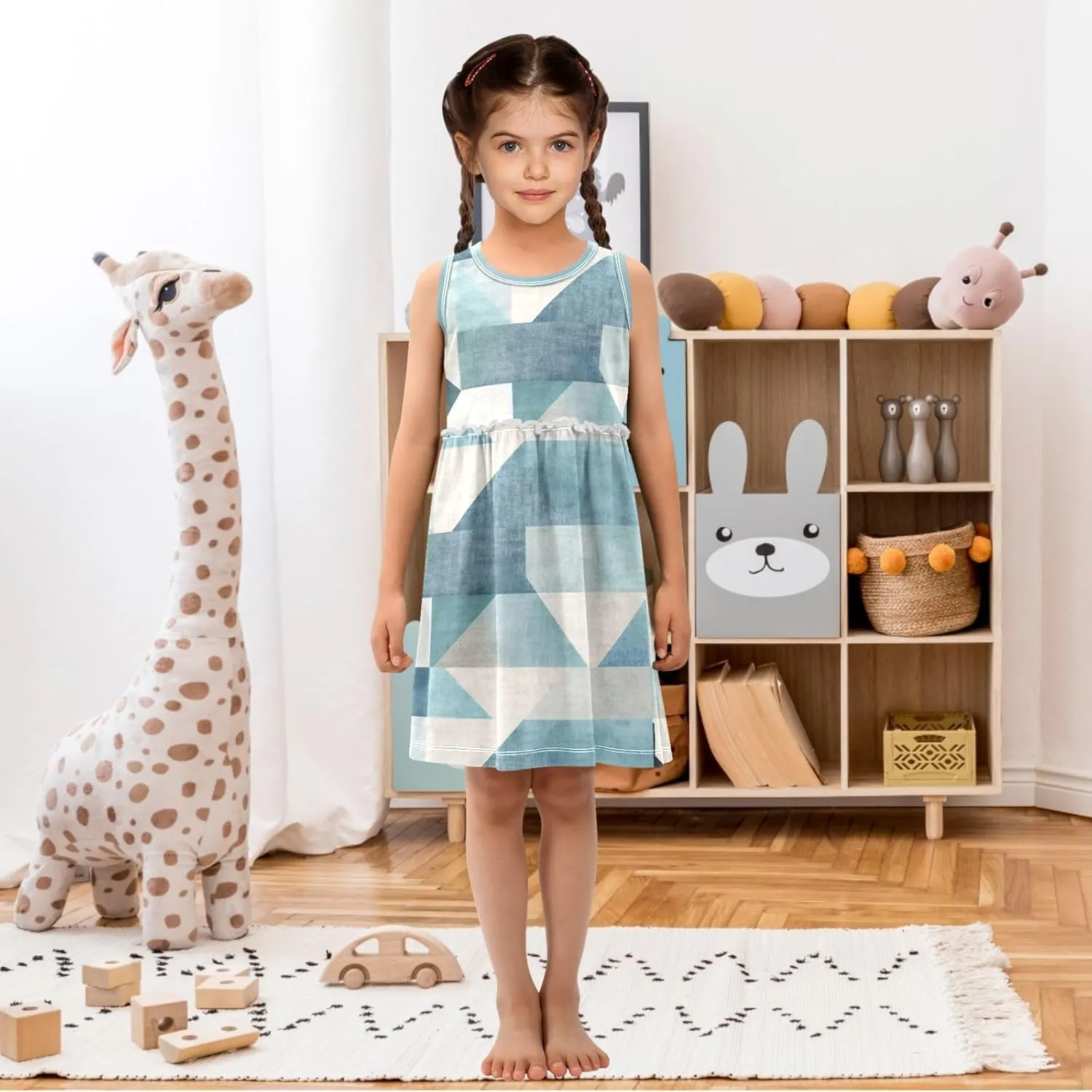Little Girls Dress Sleeveless Casual Twirl Dresses Print Sundress for 2-8 Years