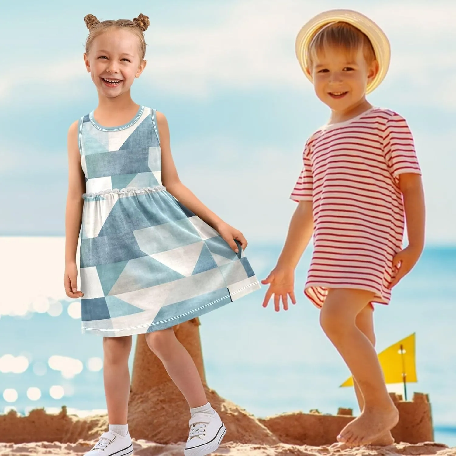 Little Girls Dress Sleeveless Casual Twirl Dresses Print Sundress for 2-8 Years