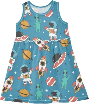Little Girls Dress Sleeveless Casual Twirl Dresses Print Sundress for 2-8 Years