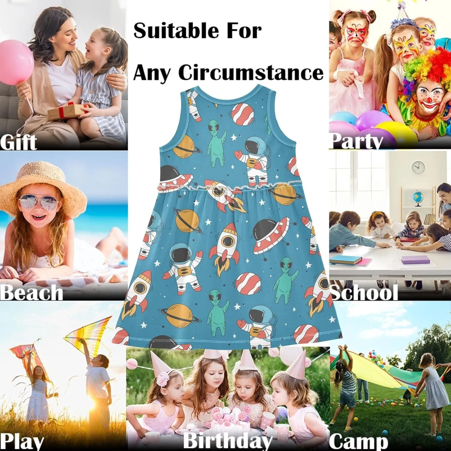 Little Girls Dress Sleeveless Casual Twirl Dresses Print Sundress for 2-8 Years