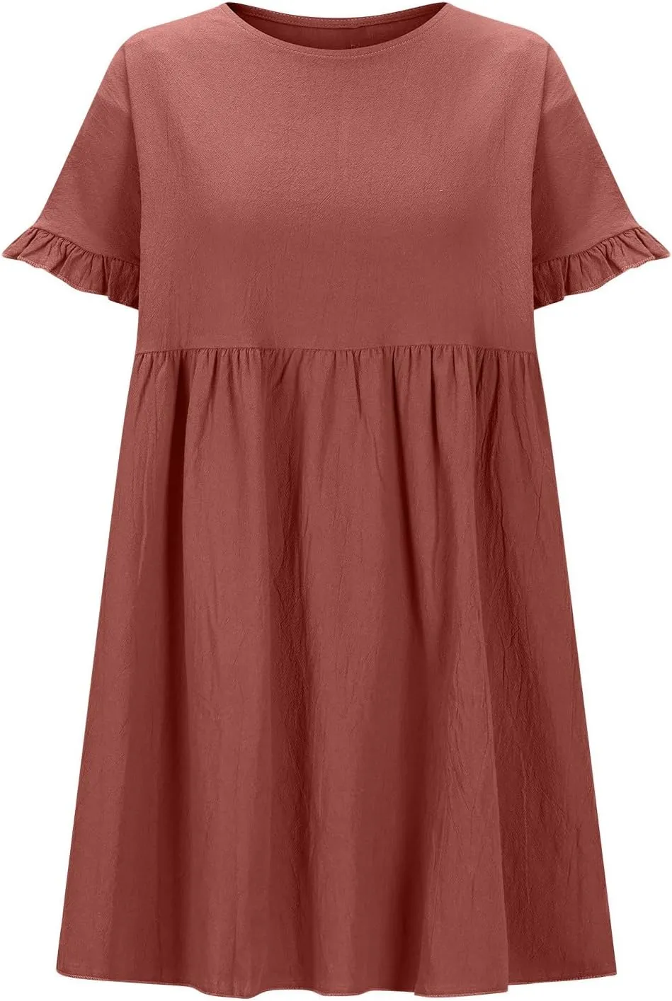 Lmdudan Summer Cotton Linen Dress Womens Casual Mini Dresses Short Sleeve Ruffle A-line High Waist Sundress Vacation Outfit