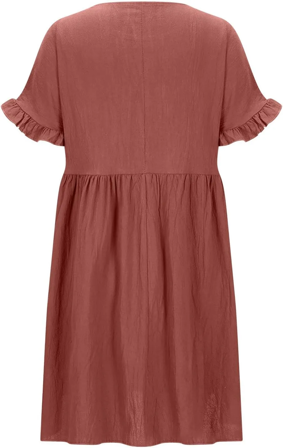 Lmdudan Summer Cotton Linen Dress Womens Casual Mini Dresses Short Sleeve Ruffle A-line High Waist Sundress Vacation Outfit