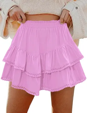 LOMON Flowy Skorts for Women Ruffle Tiered Skorts Casual High Waist Mini Skirts Tennis Golf Crochet Shorts