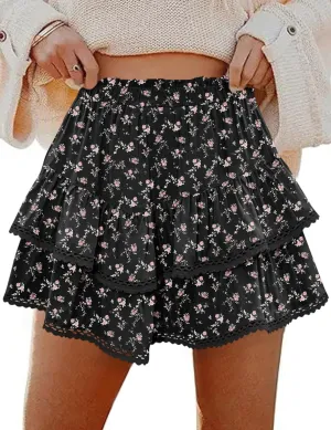 LOMON Flowy Skorts for Women Ruffle Tiered Skorts Casual High Waist Mini Skirts Tennis Golf Crochet Shorts