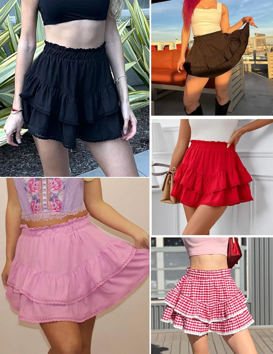 LOMON Flowy Skorts for Women Ruffle Tiered Skorts Casual High Waist Mini Skirts Tennis Golf Crochet Shorts