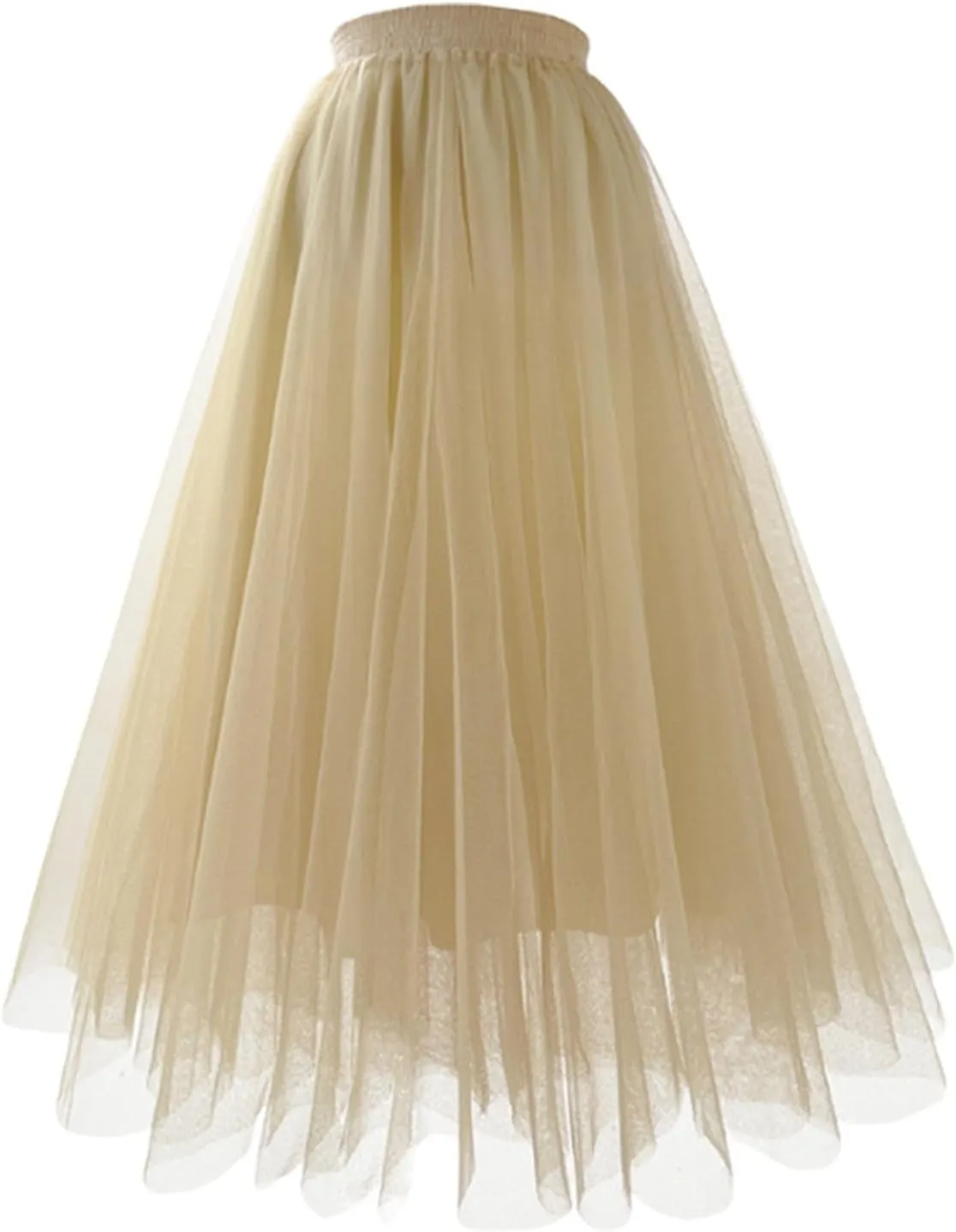 Long Skirt Women's Tutu Tulle A-Line Layered Mesh Midi Skirt Pleated Skirt High Waist Women's Skirts