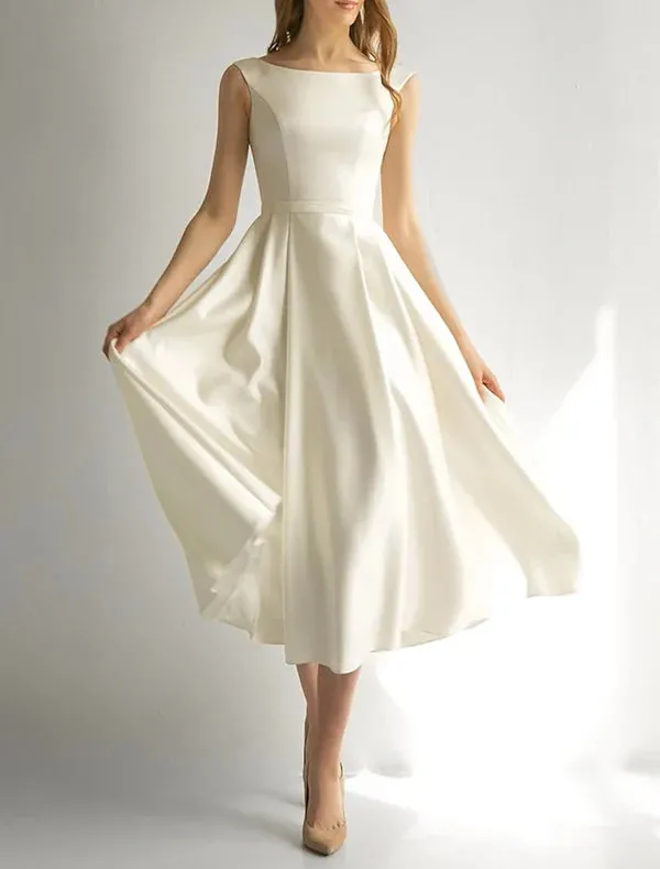 Luolandi Bridal Shower Simple Wedding Dresses Wedding Dresses A-Line Sweetheart Long Sleeve Tea Length Chiffon Bridal Gowns With Ruched Split Front