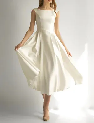 Luolandi Bridal Shower Simple Wedding Dresses Wedding Dresses A-Line Sweetheart Long Sleeve Tea Length Chiffon Bridal Gowns With Ruched Split Front