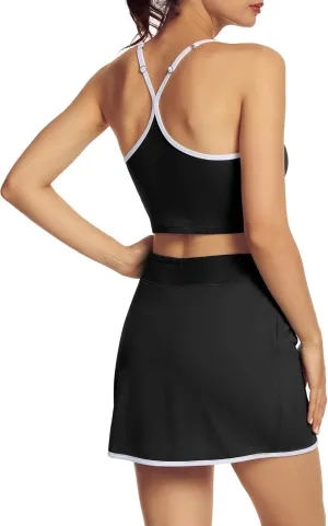 M MOTEEPI Two Piece Tennis Skirt Sets Athletic 2 Piece Tennis Skirt Sets for Women with Pockets