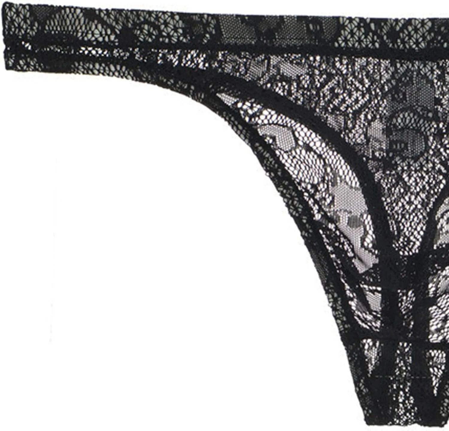 Maiyifu-GJ Men's Sexy G-String T-Back Underwear Mesh Frilly Sissy Low-Rise Bikini Briefs Sheer Lace Thong Panties