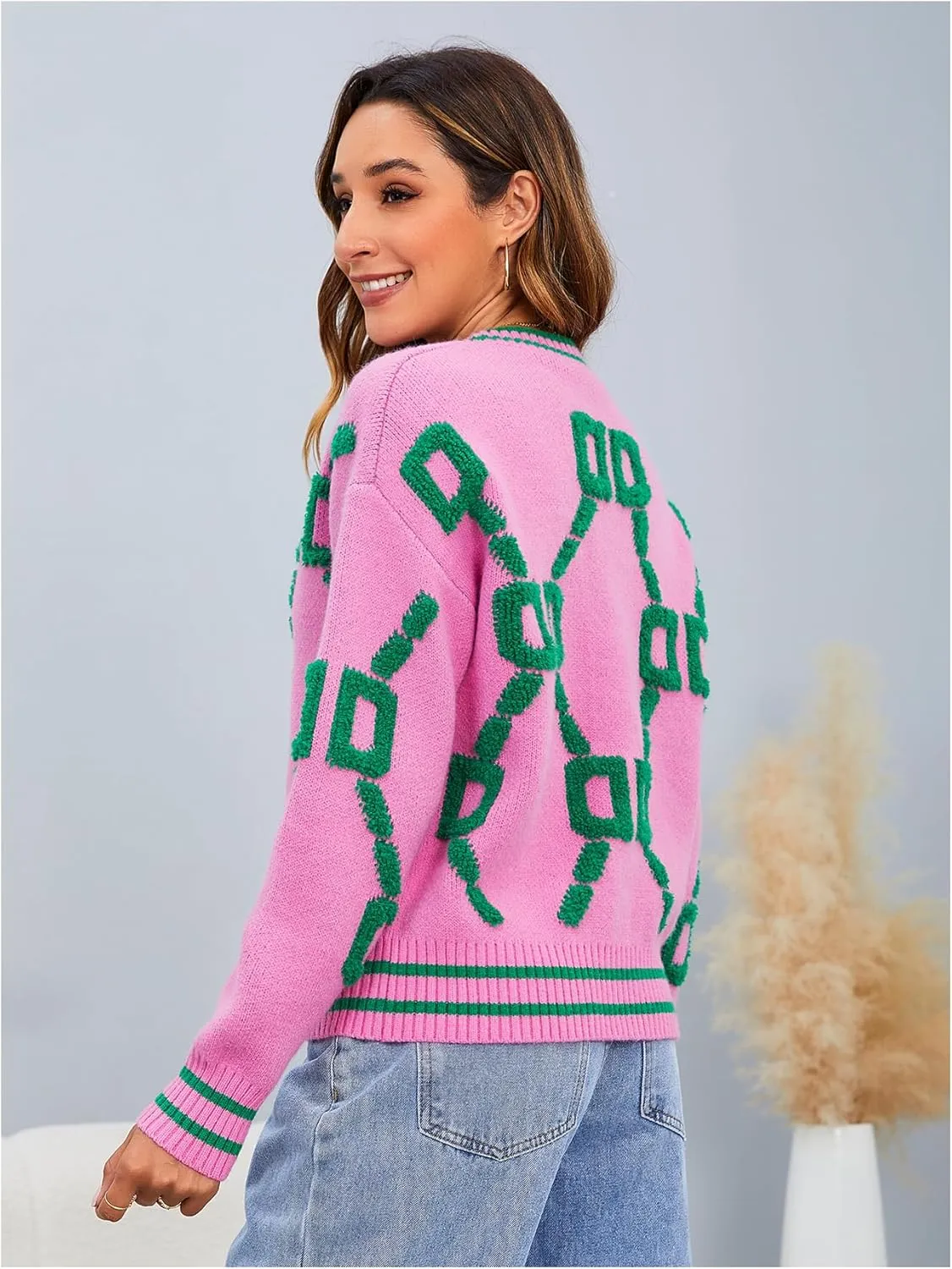 MakeMeChic Women's Button Down Cardigan Sweaters Graphic Print Long Sleeve V Neck Sweaters