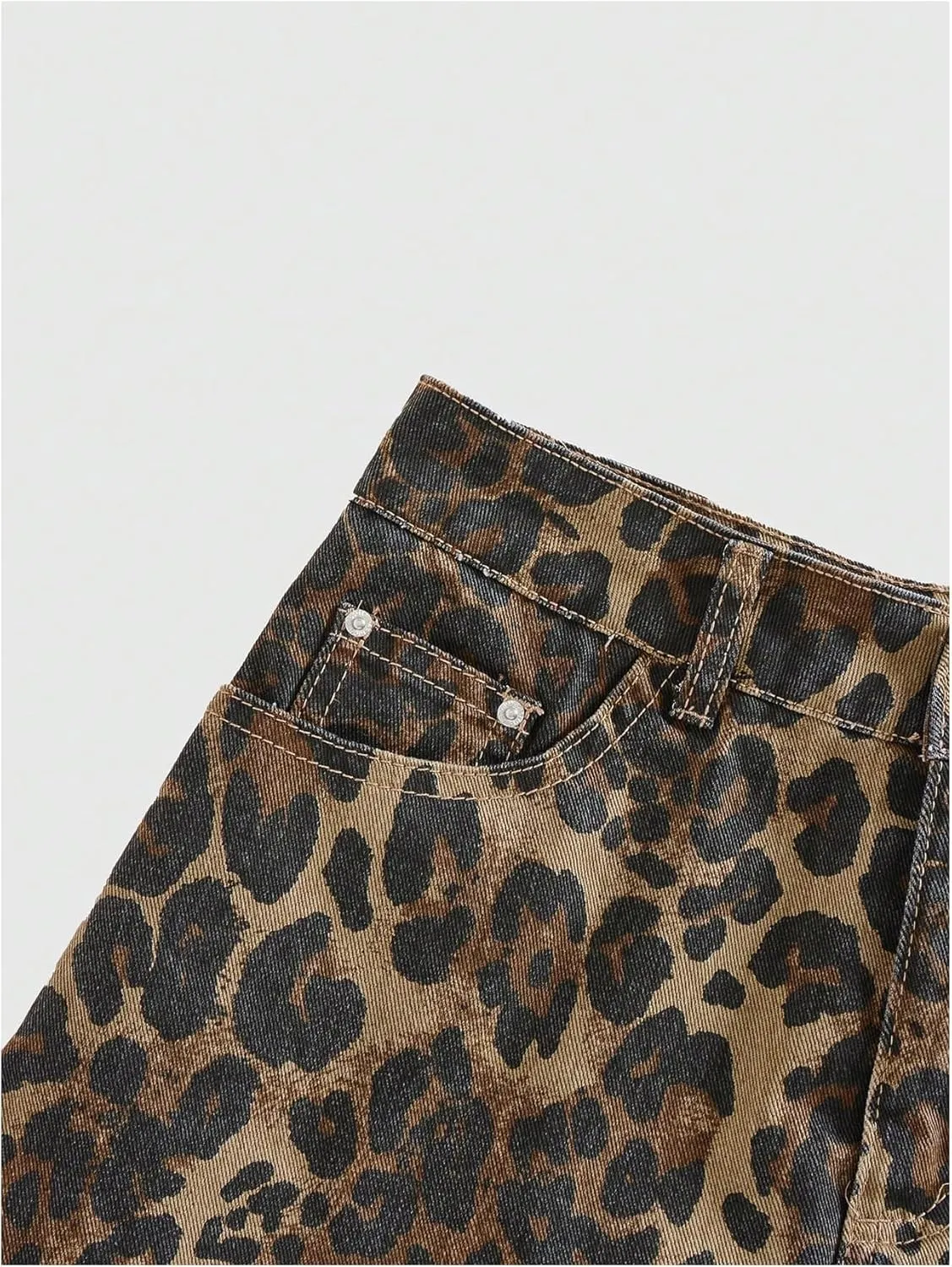 MakeMeChic Women's Cheetah Print Denim Cargo Skirt Chain Raw Trim Y2k Mini Skirts