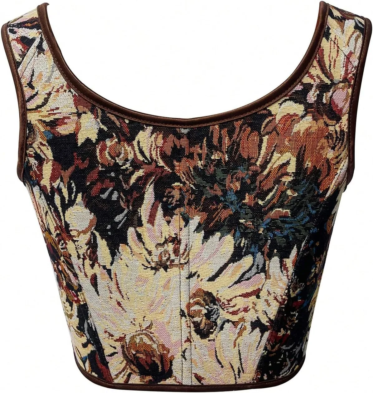 MakeMeChic Women's Floral Print Lace Up Corset Top Tie Front Boho Shirt Crop Tops