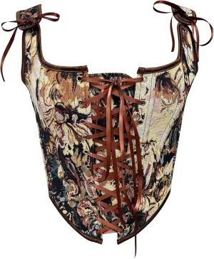MakeMeChic Women's Floral Print Lace Up Corset Top Tie Front Boho Shirt Crop Tops