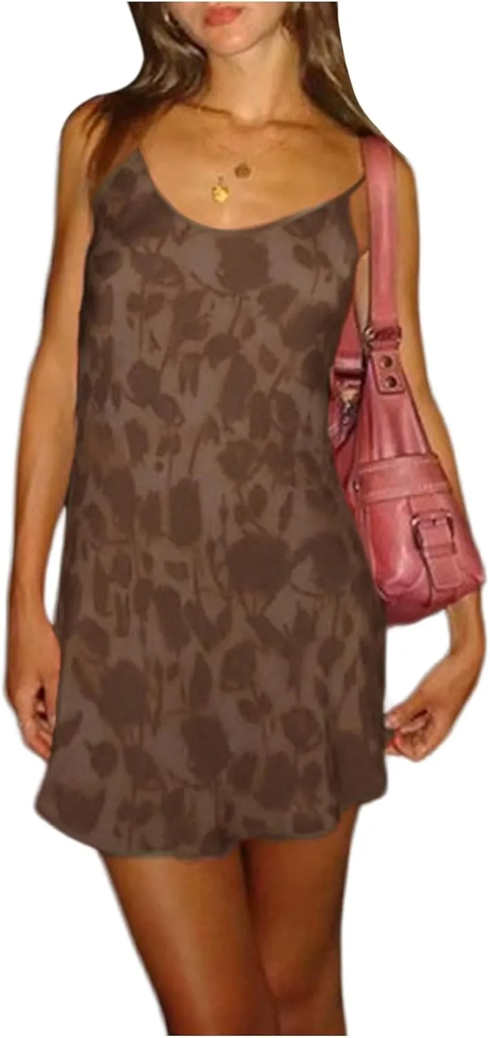 MakeMeChic Women's Floral Print Spaghetti Strap Ruffle Hem Summer Mini Cami Dress