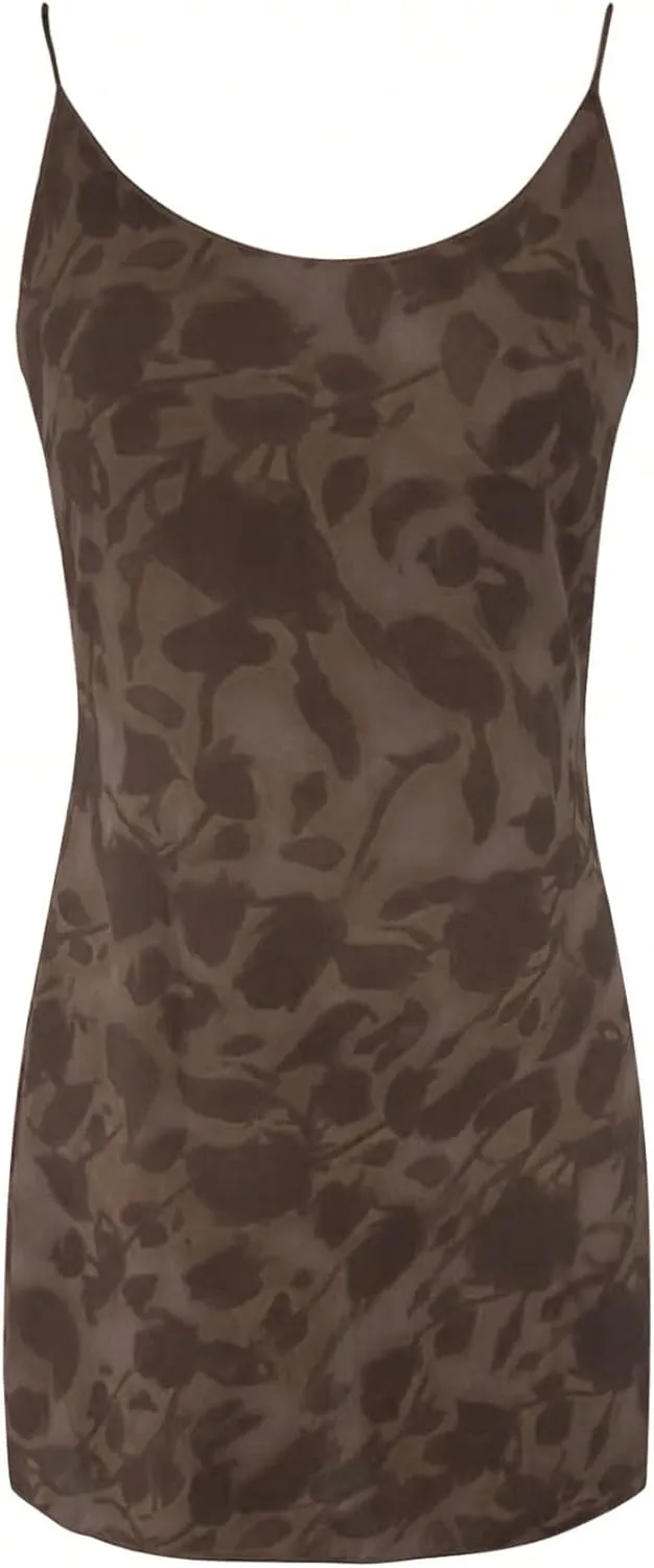 MakeMeChic Women's Floral Print Spaghetti Strap Ruffle Hem Summer Mini Cami Dress