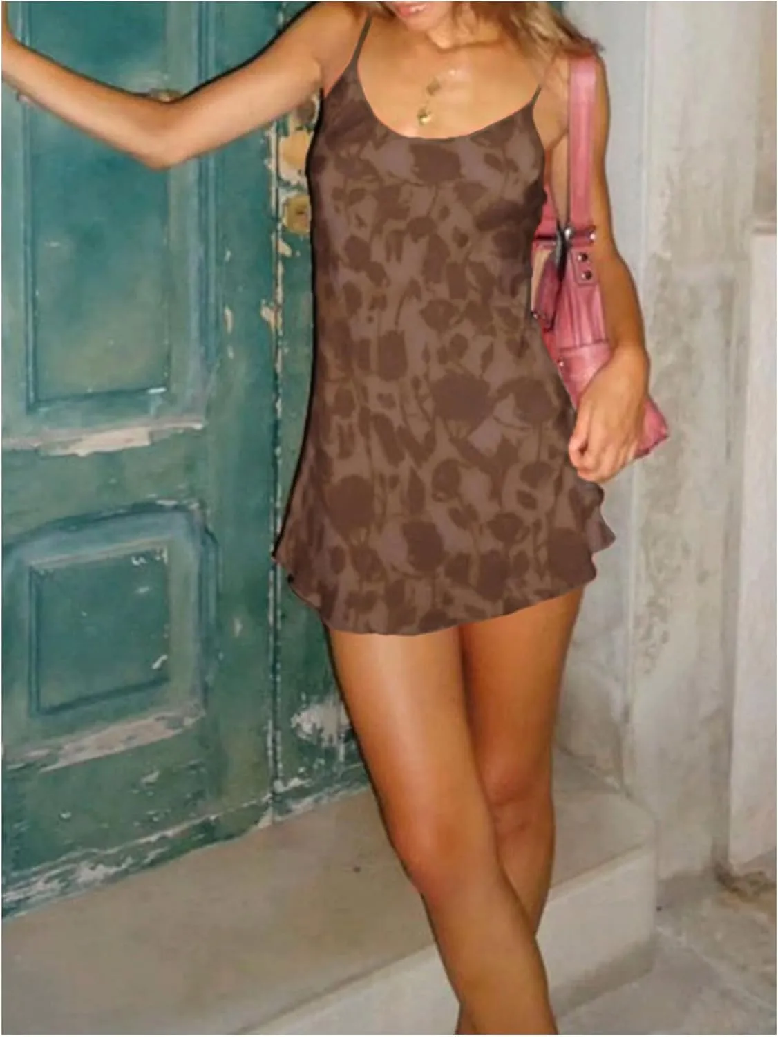 MakeMeChic Women's Floral Print Spaghetti Strap Ruffle Hem Summer Mini Cami Dress