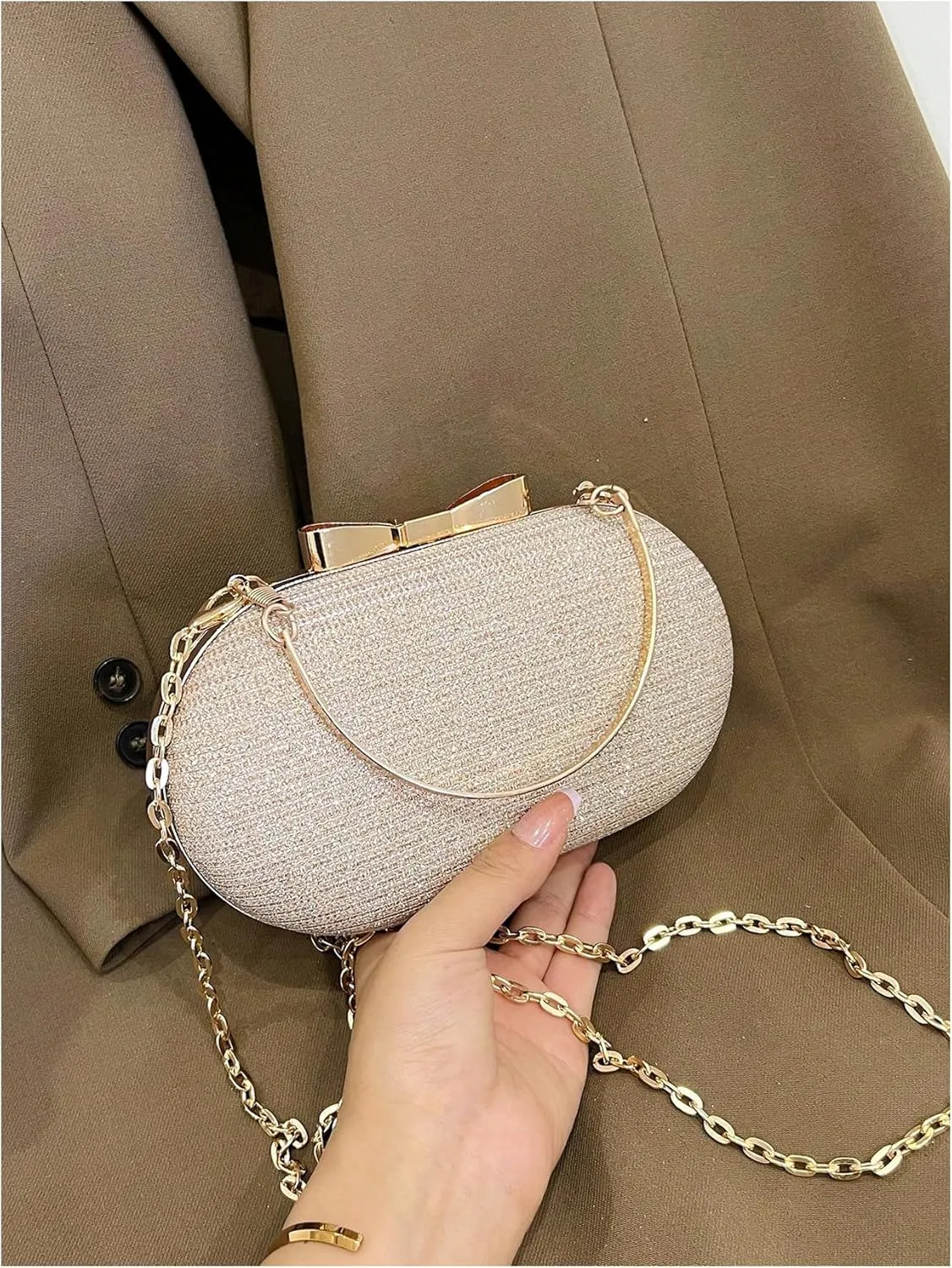 MakeMeChic Women's Glitter Mini Evening Handbags Chain Strap Metallic Clutch Purse Shoulder Bags