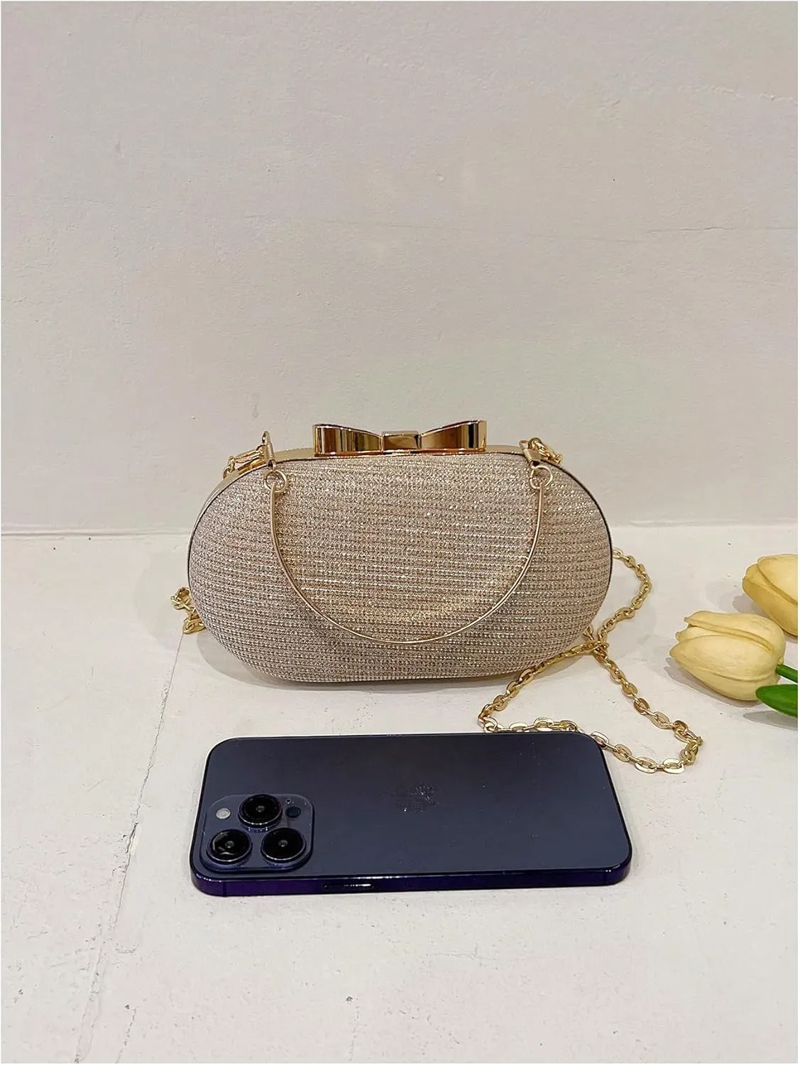 MakeMeChic Women's Glitter Mini Evening Handbags Chain Strap Metallic Clutch Purse Shoulder Bags