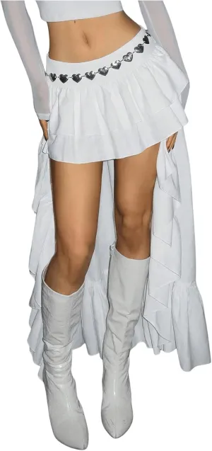MakeMeChic Women's High Low Tiered Layer Flared Ruffle Hem Summer Y2K Maxi Skirts