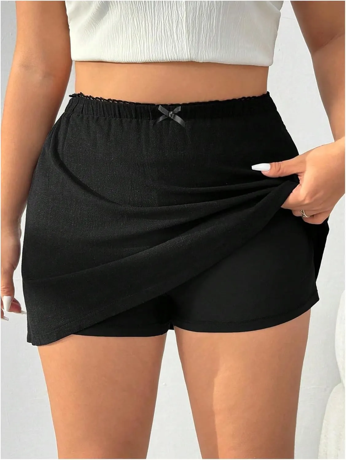 MakeMeChic Women's Plus Size Mini Skirt Bow Knot Straight Hem Summer Short Skorts