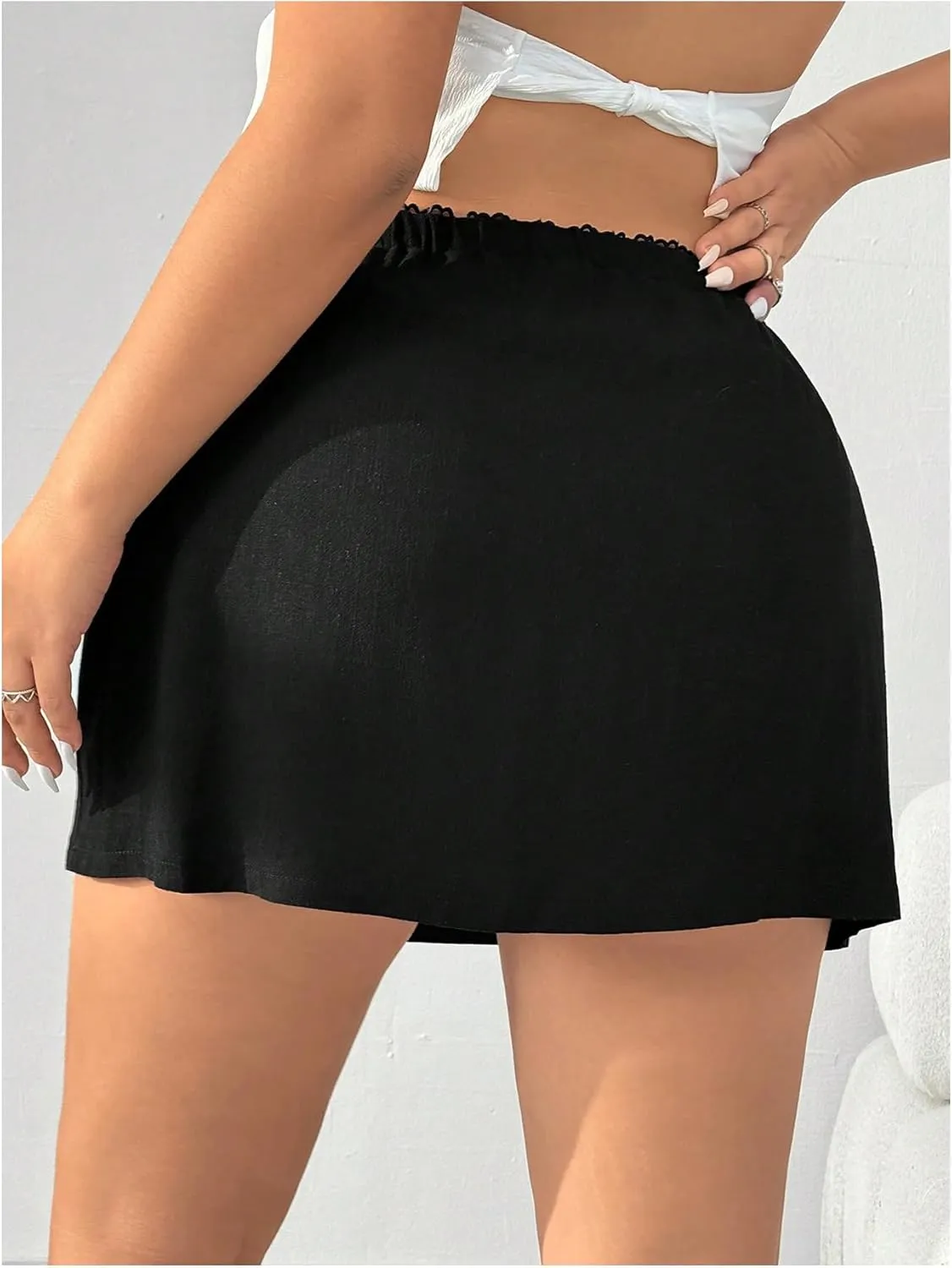 MakeMeChic Women's Plus Size Mini Skirt Bow Knot Straight Hem Summer Short Skorts
