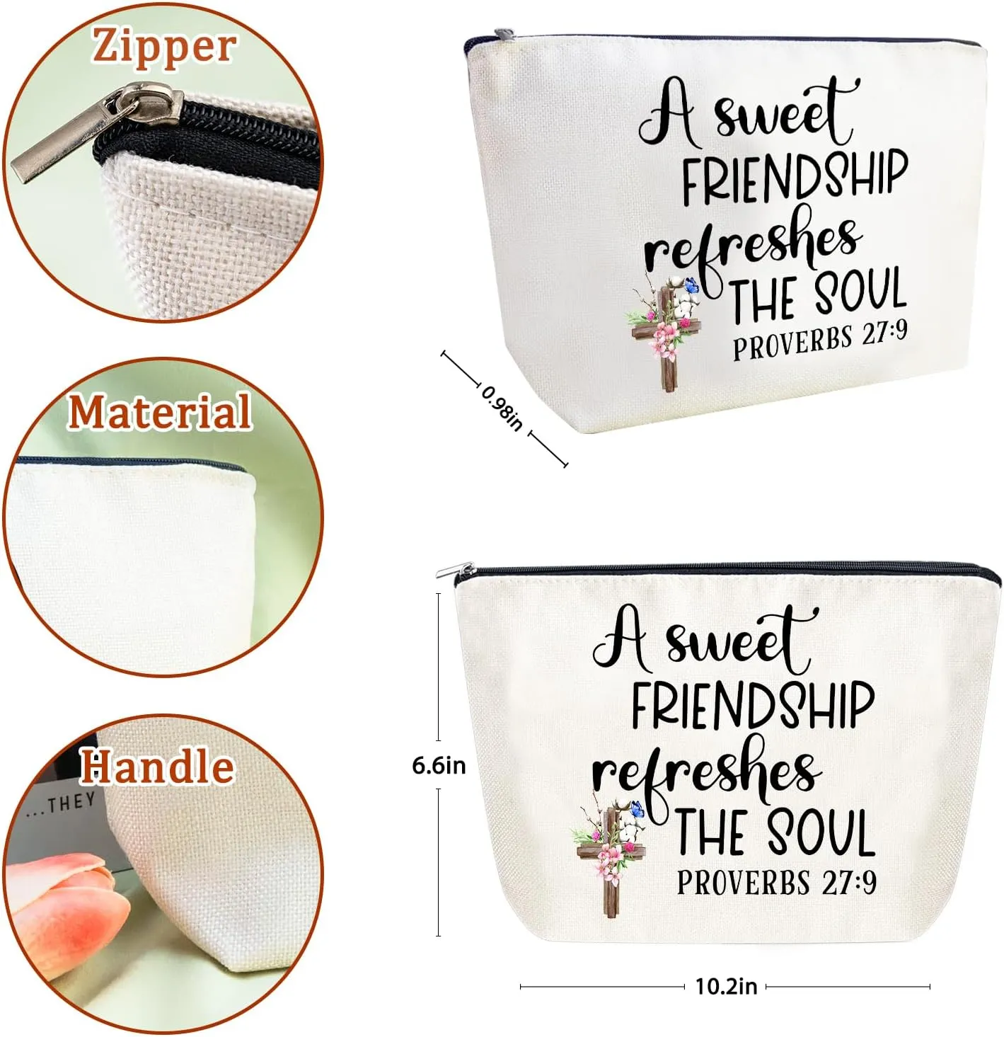 Makeup Bags for Women Secret Sister Gifts Christian Sisters in Christ Cosmetic Pouches Small Makeup Bag Friendship Faith Gift Best Friend Birthday Presents Valentine'S Day Bulk Valentine'S Gifts