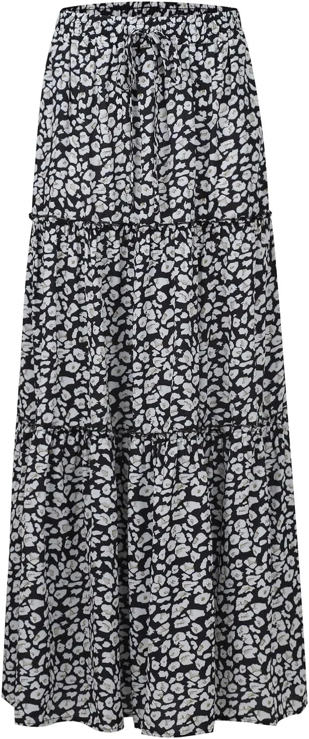 Maxi Skirts for Women Boho Flowy High Waisted Tiered Long Floral Skirts Ladies Casual Bohemian Summer Clothes 2025