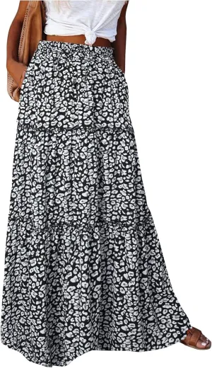 Maxi Skirts for Women Boho Flowy High Waisted Tiered Long Floral Skirts Ladies Casual Bohemian Summer Clothes 2025