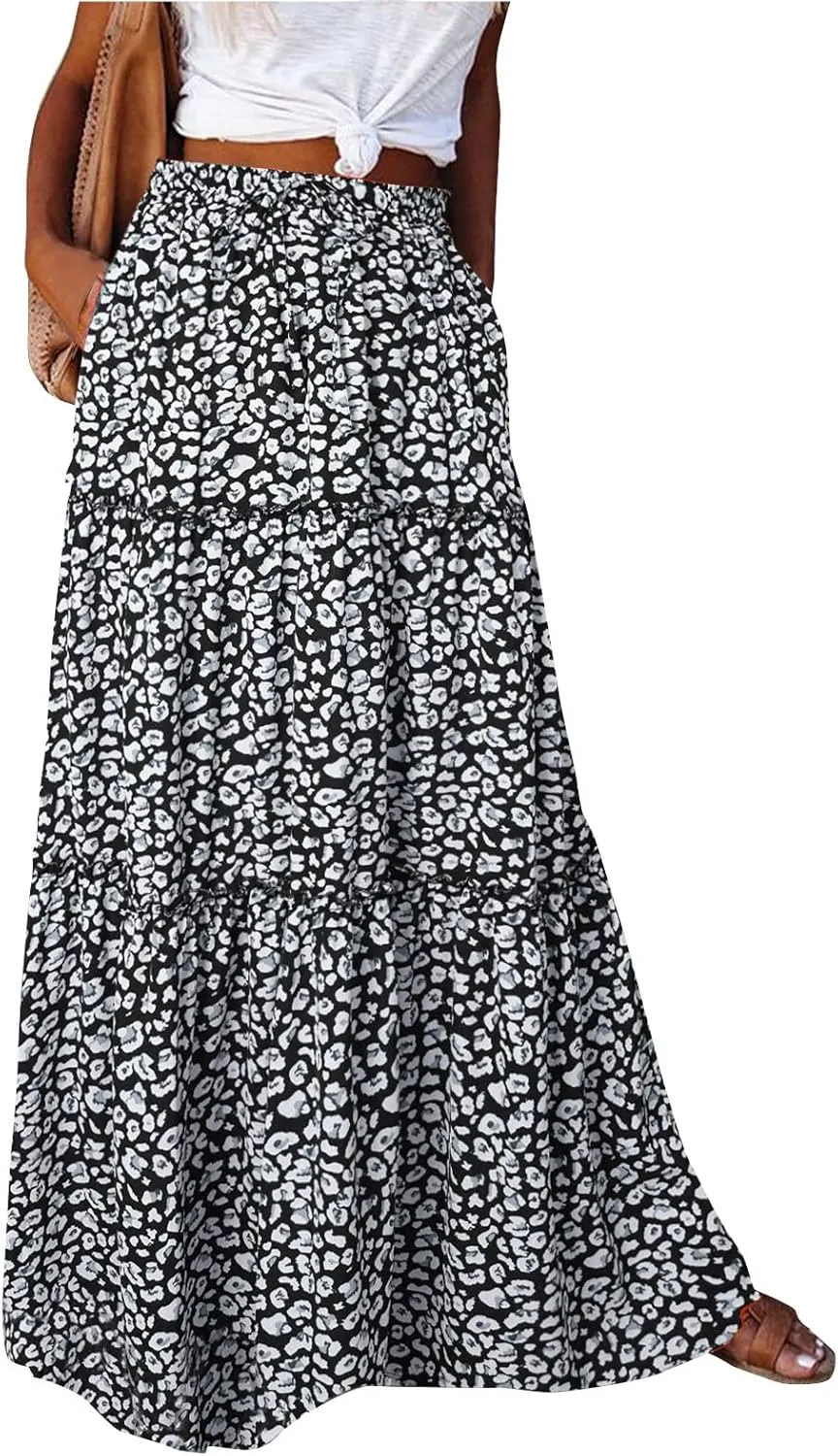 Maxi Skirts for Women Boho Flowy High Waisted Tiered Long Floral Skirts Ladies Casual Bohemian Summer Clothes 2025
