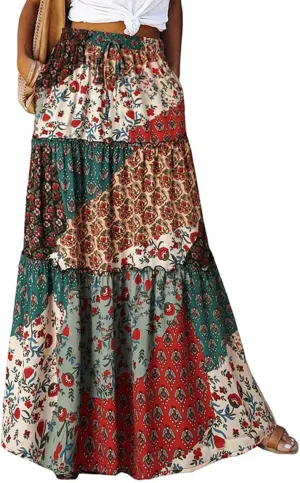 Maxi Skirts for Women Boho Flowy High Waisted Tiered Long Floral Skirts Ladies Casual Bohemian Summer Clothes 2025