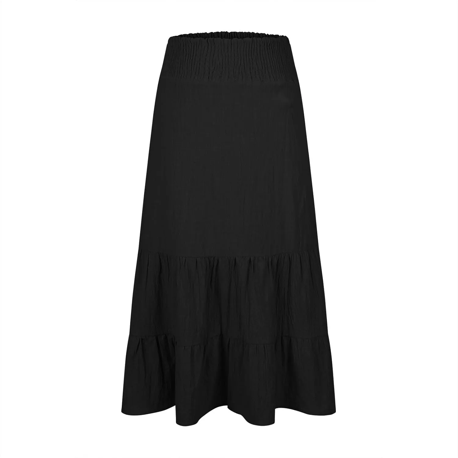 Maxi Skirts for Women Solid Color Ruffle Tiered Pleated Elastic High Waisted Skirt Summer Casual Flowy A Line Skirts