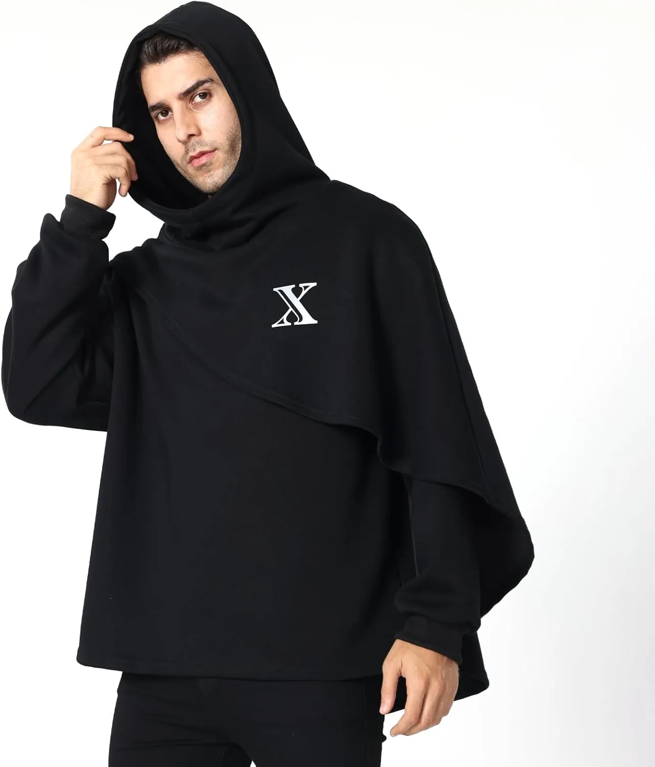 Men's Fashion Poncho Cape Cloak Hoodie Techwear Sweatshirts Unisex Lightweight Patchwork Hip Hop Casual Pullover