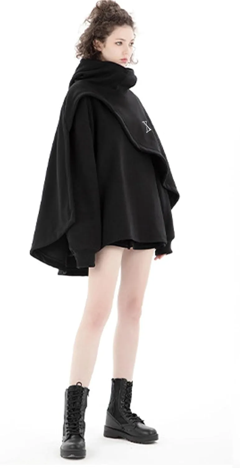 Men's Fashion Poncho Cape Cloak Hoodie Techwear Sweatshirts Unisex Lightweight Patchwork Hip Hop Casual Pullover