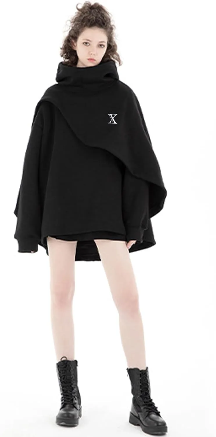 Men's Fashion Poncho Cape Cloak Hoodie Techwear Sweatshirts Unisex Lightweight Patchwork Hip Hop Casual Pullover