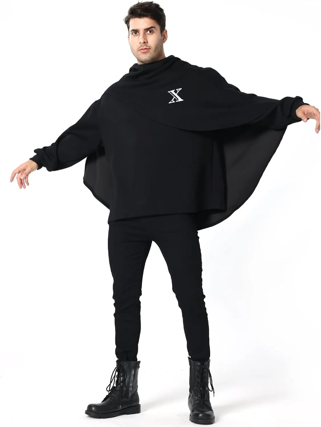 Men's Fashion Poncho Cape Cloak Hoodie Techwear Sweatshirts Unisex Lightweight Patchwork Hip Hop Casual Pullover